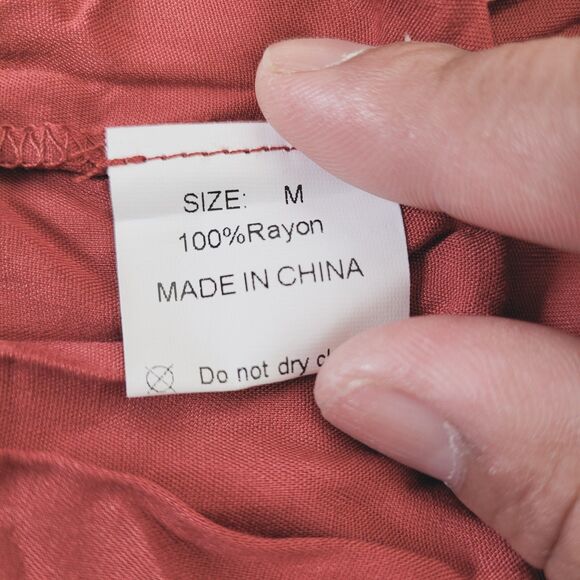 Women's  Pleated Midi  Skirt Drawstring Elastic Waist Red Red Brown Medium - Picture 6 of 8